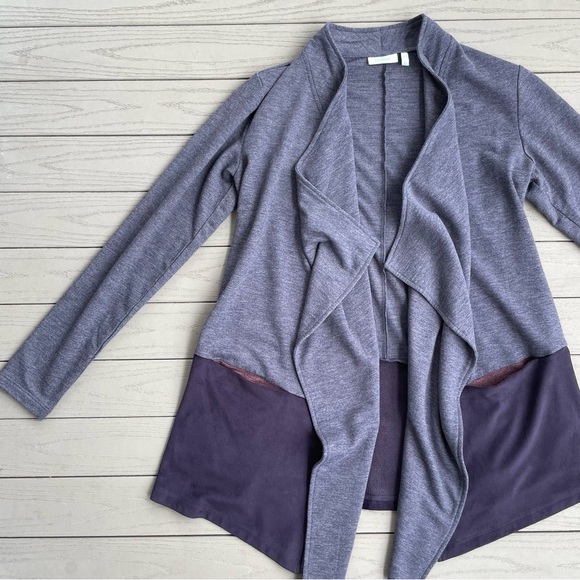 LOGO Lounge Navy/Plum Faux Suede Waterfall Collar Cardigan XXS - Picture 2 of 10